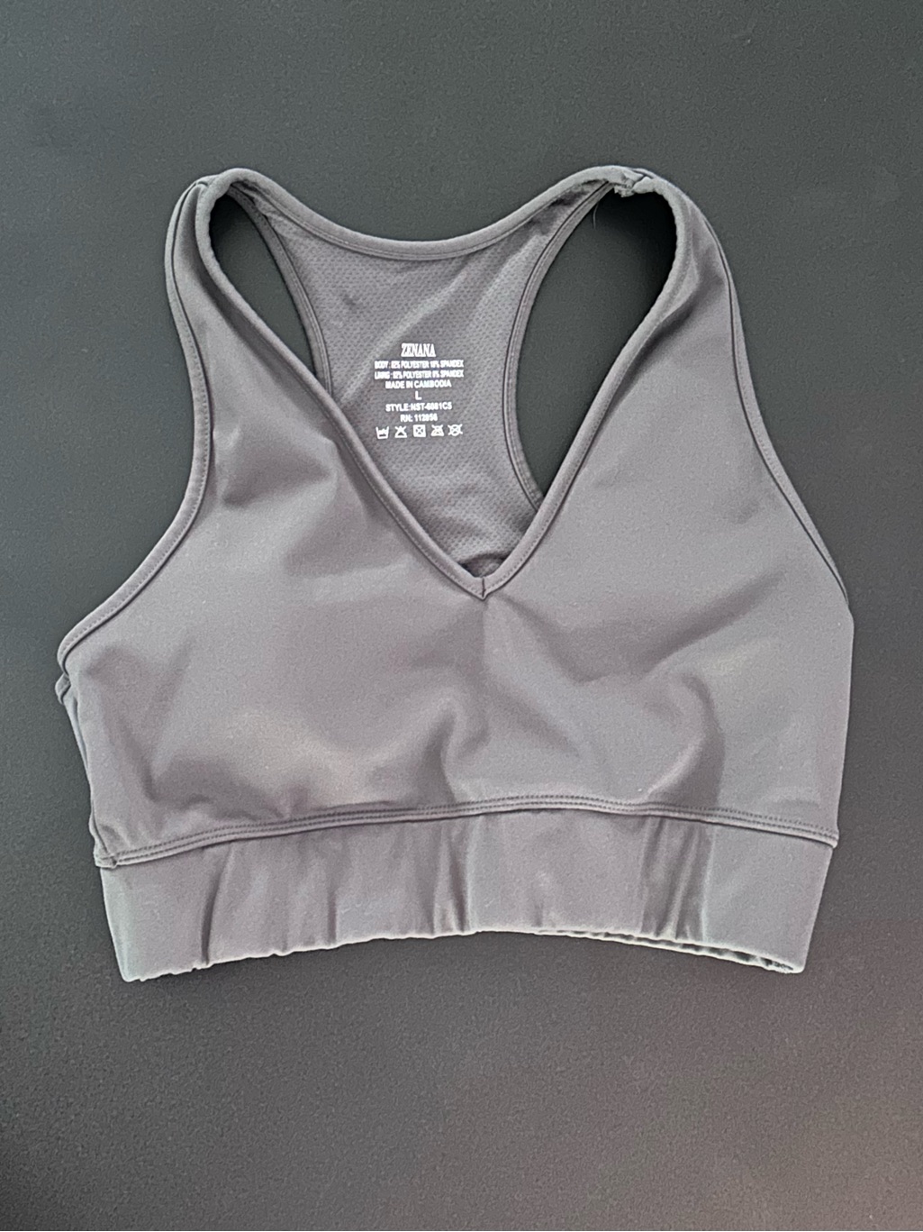 Zenana Outfitters V-Neck Racerback Sports Bra - Gray